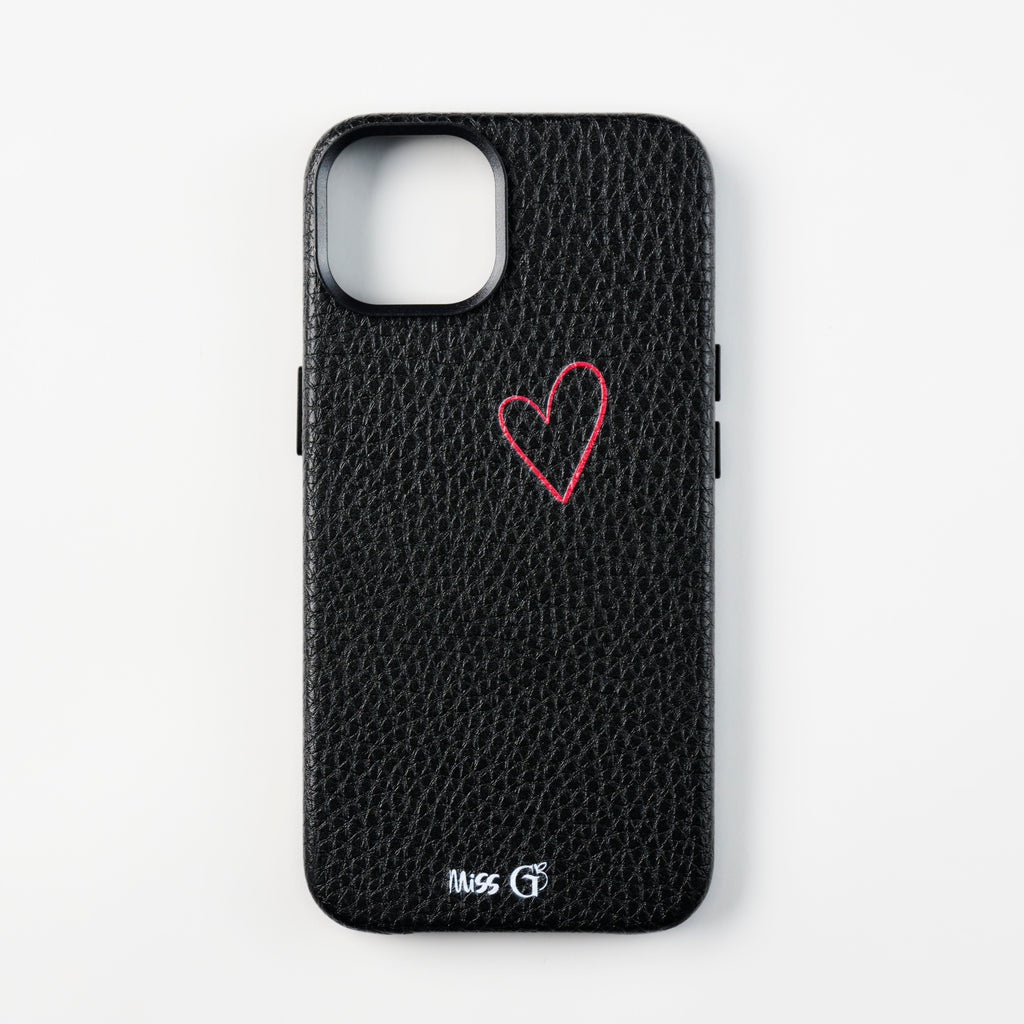 Leather case with heart pattern