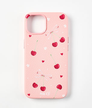 Leather case with cherries and bows pattern
