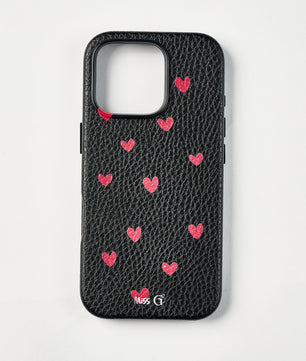 Leather case with red hearts pattern