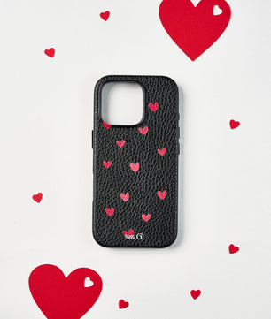 Leather case with red hearts pattern