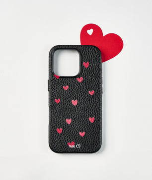 Leather case with red hearts pattern
