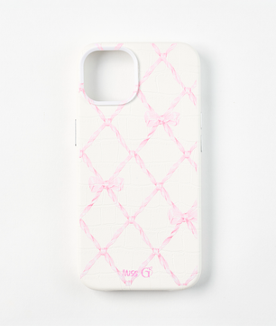 Leather case with pink bows pattern