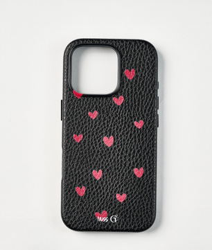 Leather case with red hearts pattern